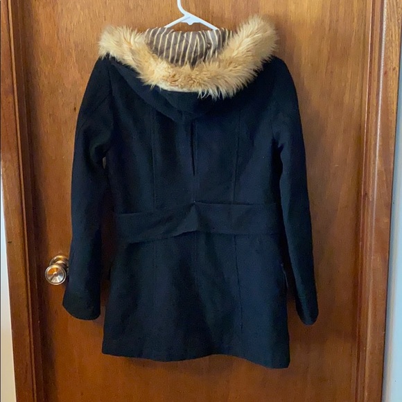 American Eagle black wool fur hooded toggle jacket - Picture 7 of 8